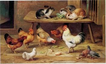 unknow artist Cocks and rabbits 130 oil painting picture